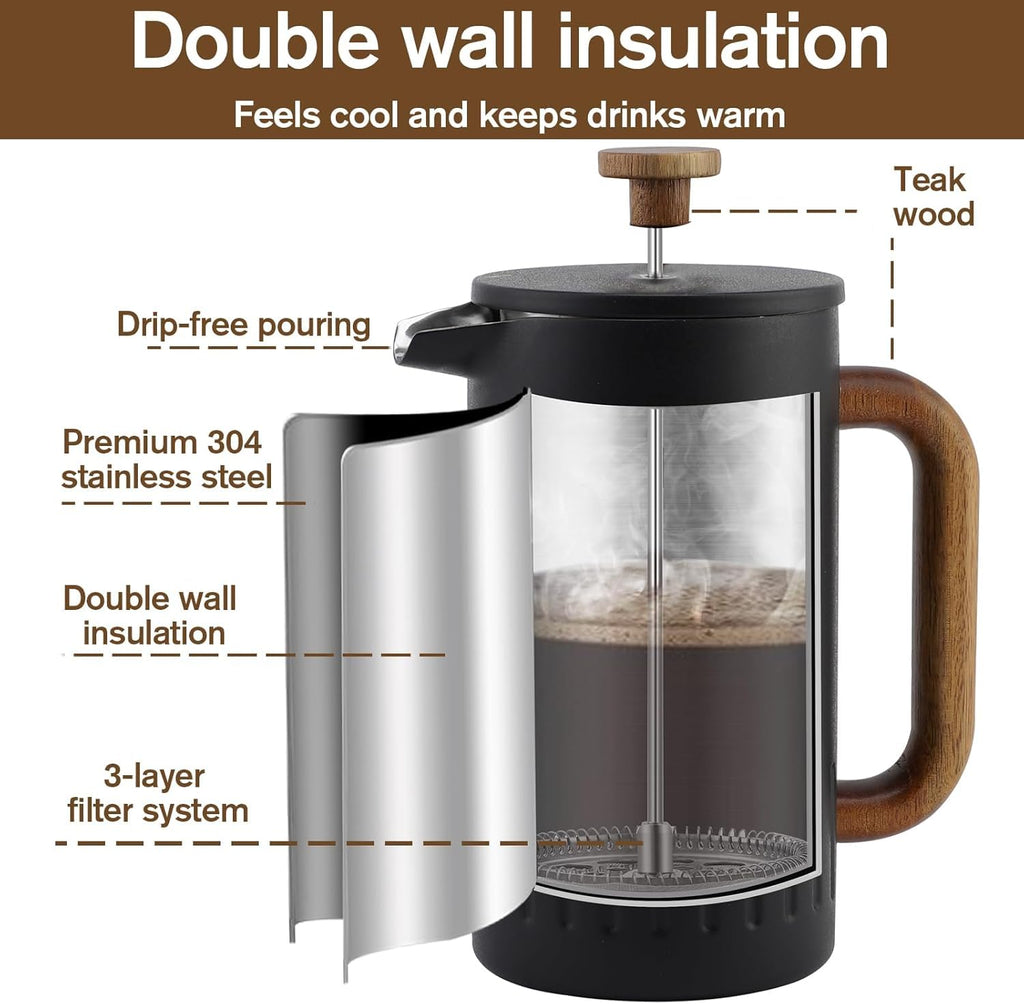 34oz Stainless Steel French Press Coffee Maker A20573