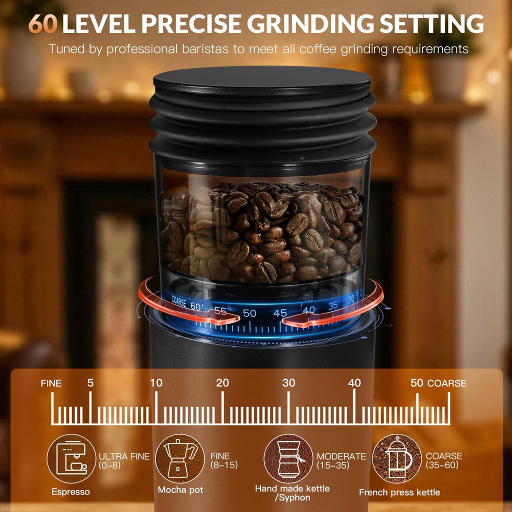 Cordless Black Conical Burr Coffee Grinder O151