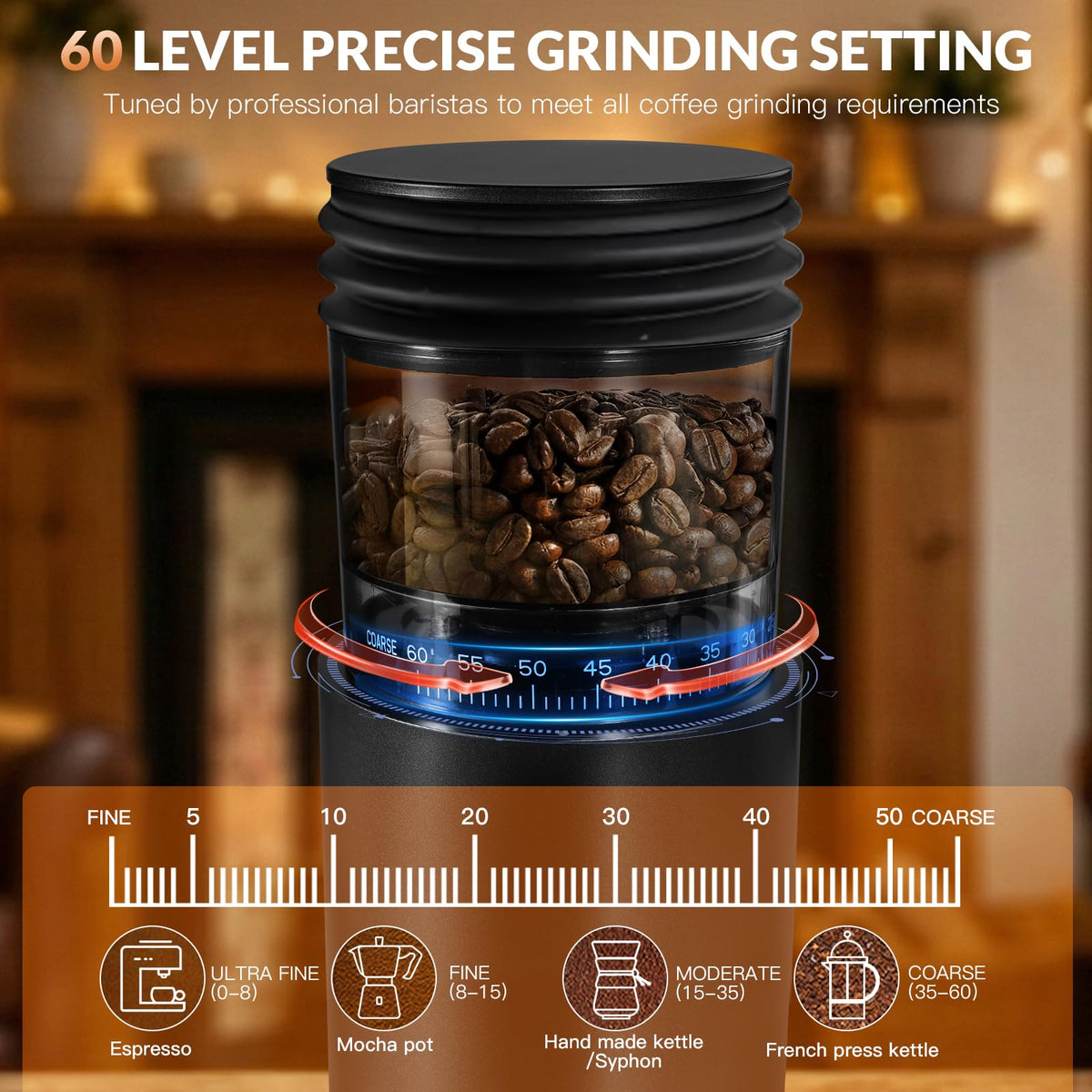 Cordless Black Conical Burr Coffee Grinder O151