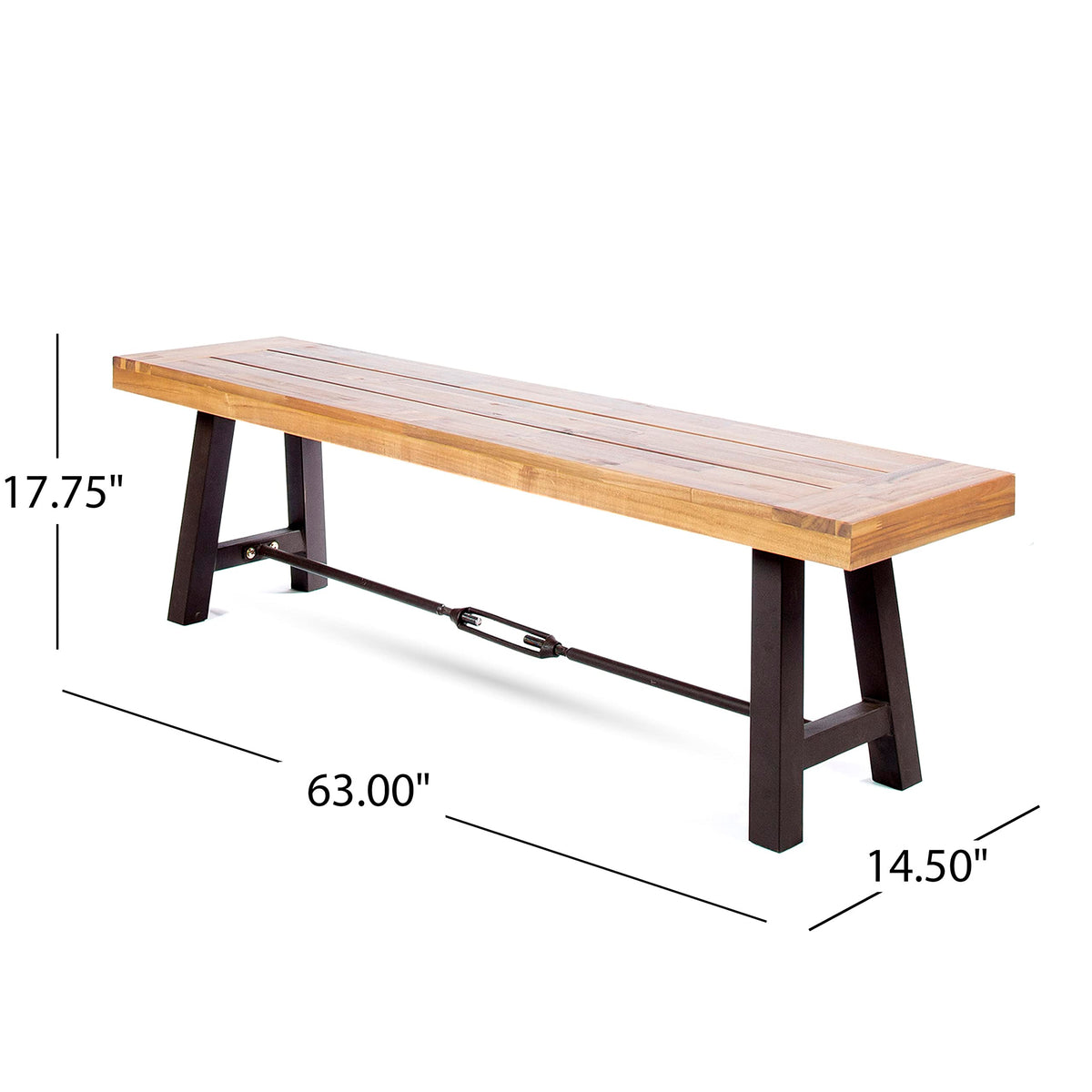 Acacia Wood Outdoor Bench with Metal Accents A93892