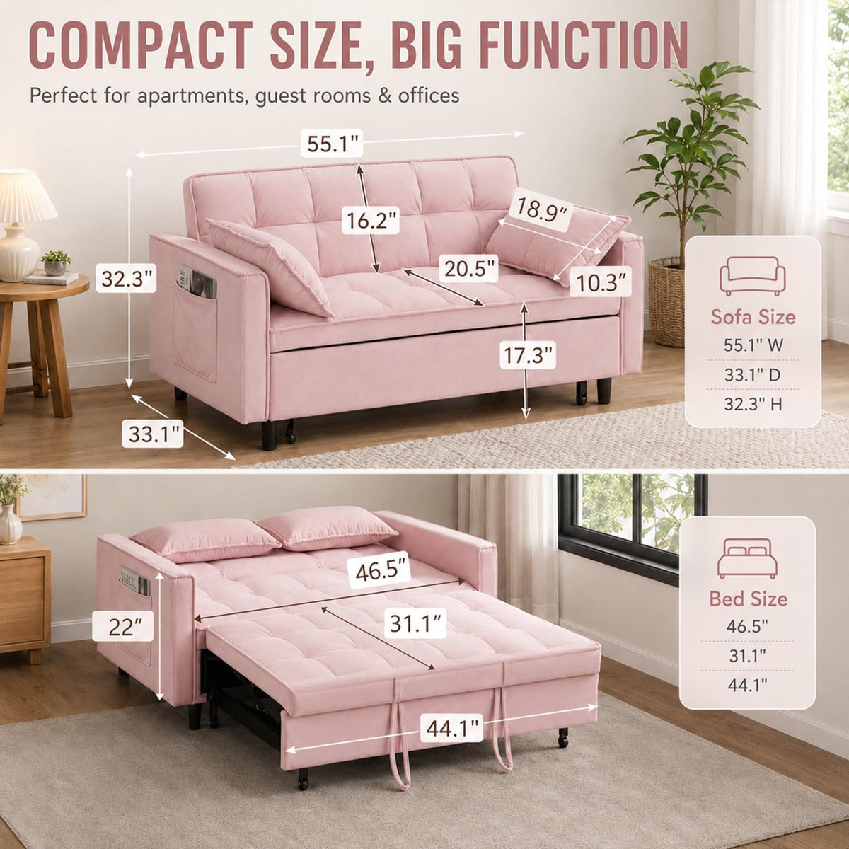 Velvet Convertible Sofa Bed C684959