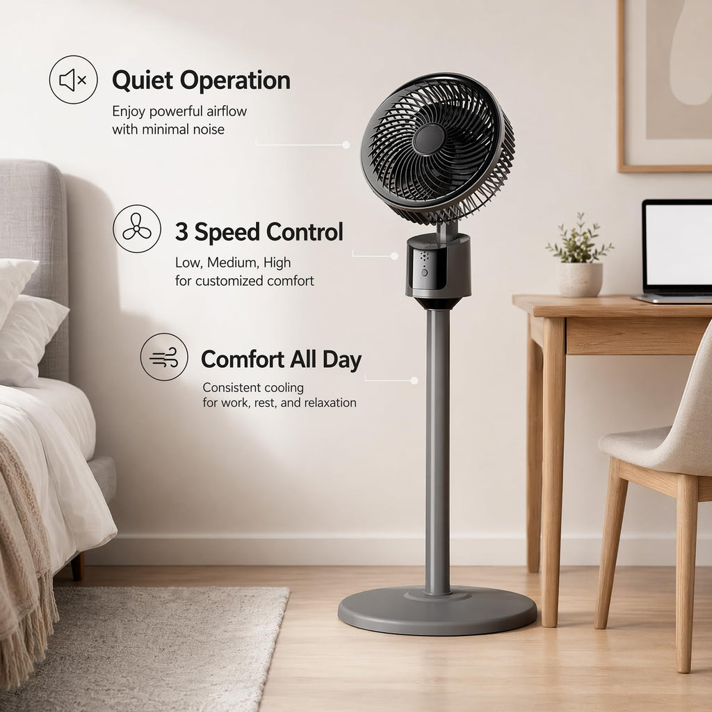 Lightweight Quiet Standing Fan (Grey) Y653