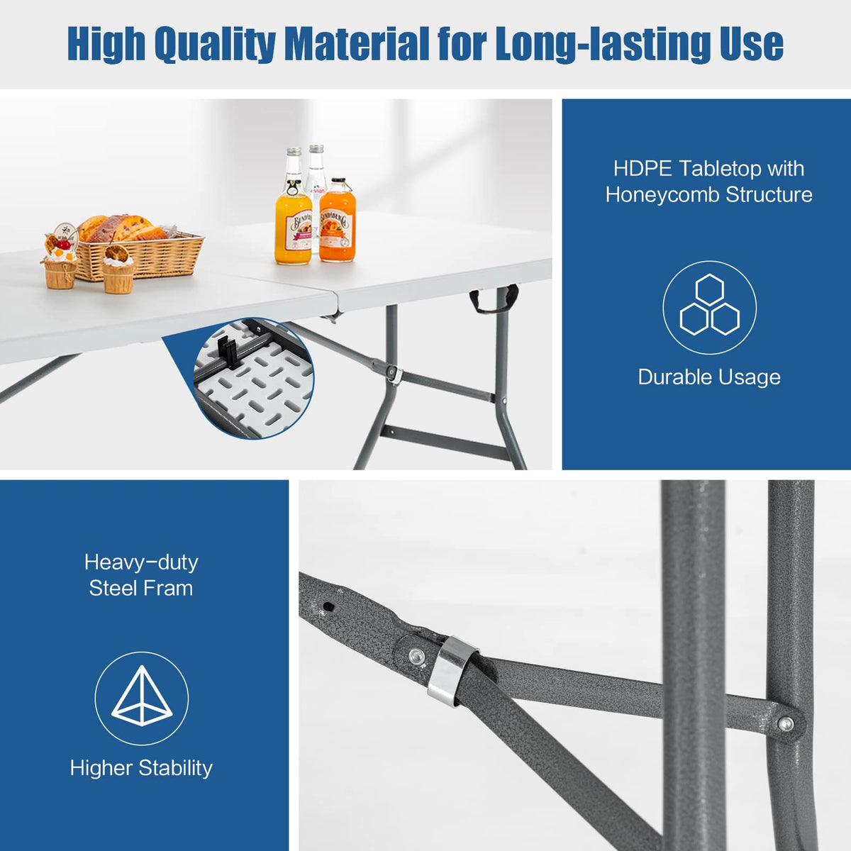 6ft White Folding Table Y1002