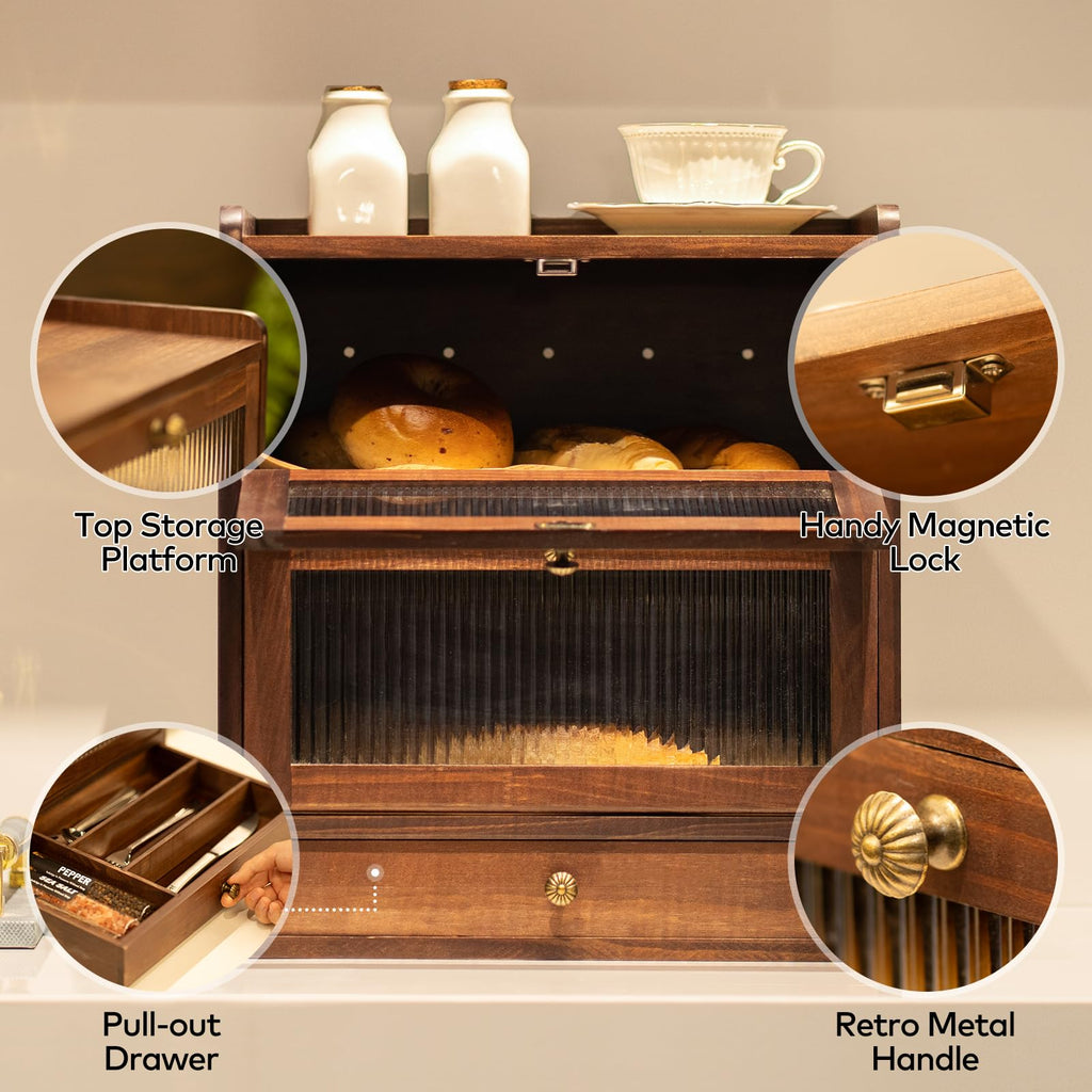 Wood Bread Box with Cutlery Drawer N445986