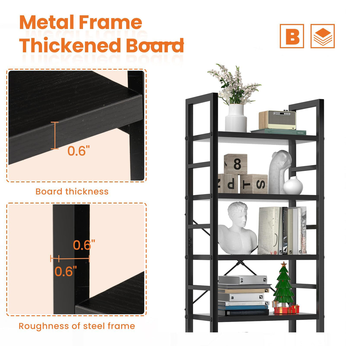 5 Tier Black Bookshelf L162