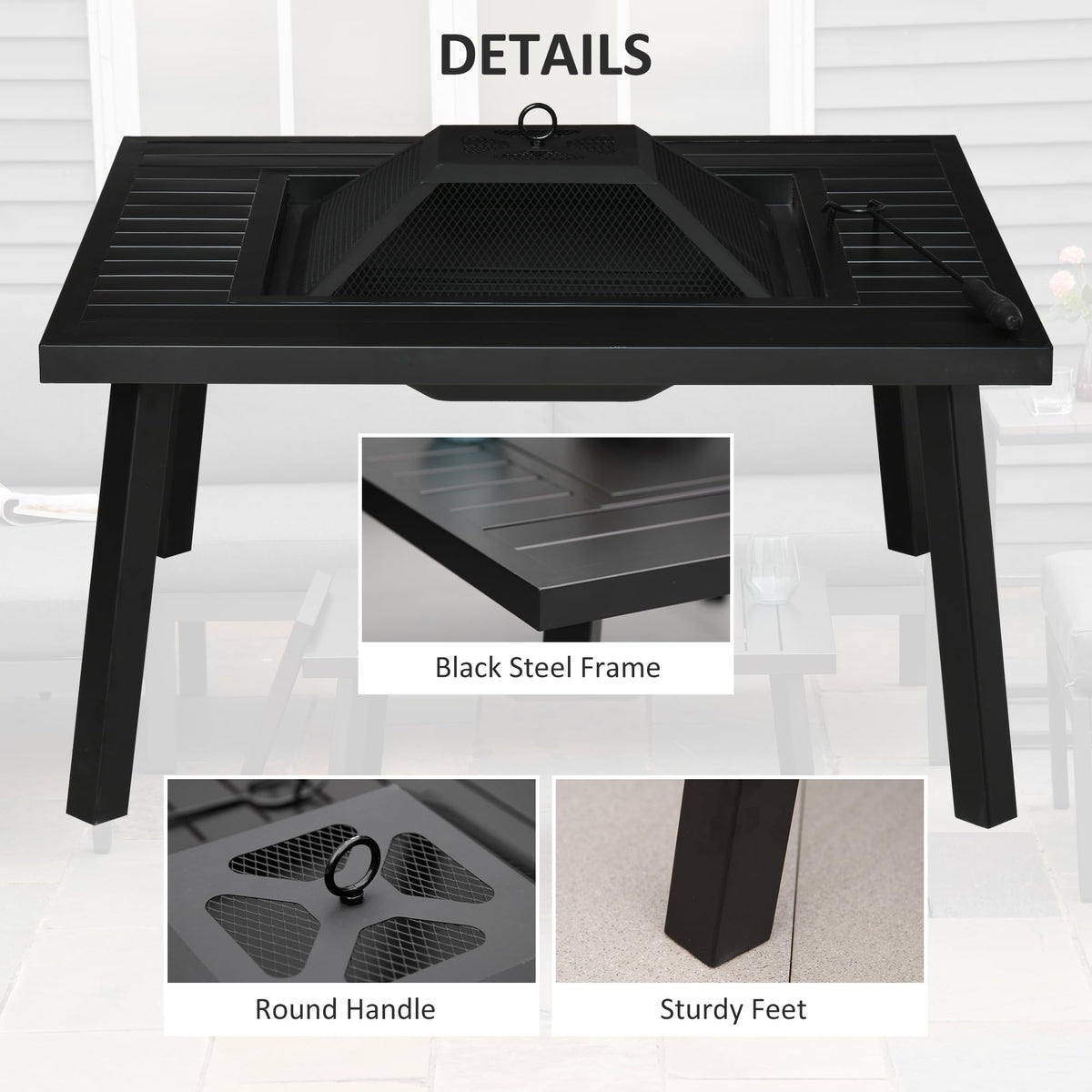 34" Black Metal Fire Pit with Grill H8419