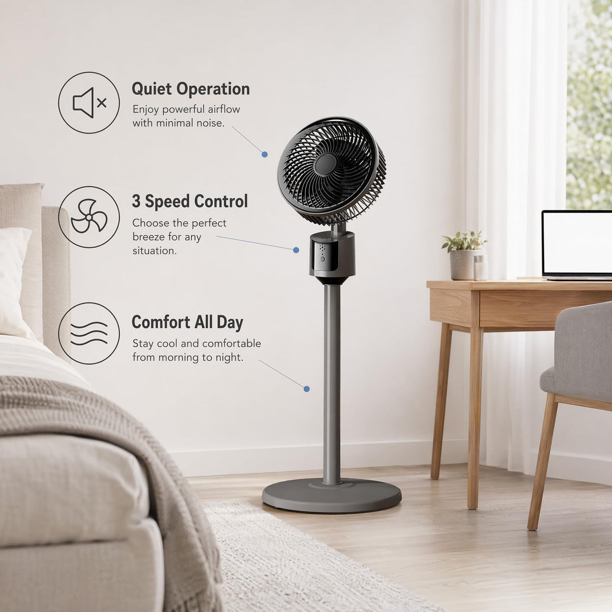 Lightweight Quiet Standing Fan (Grey) Y653