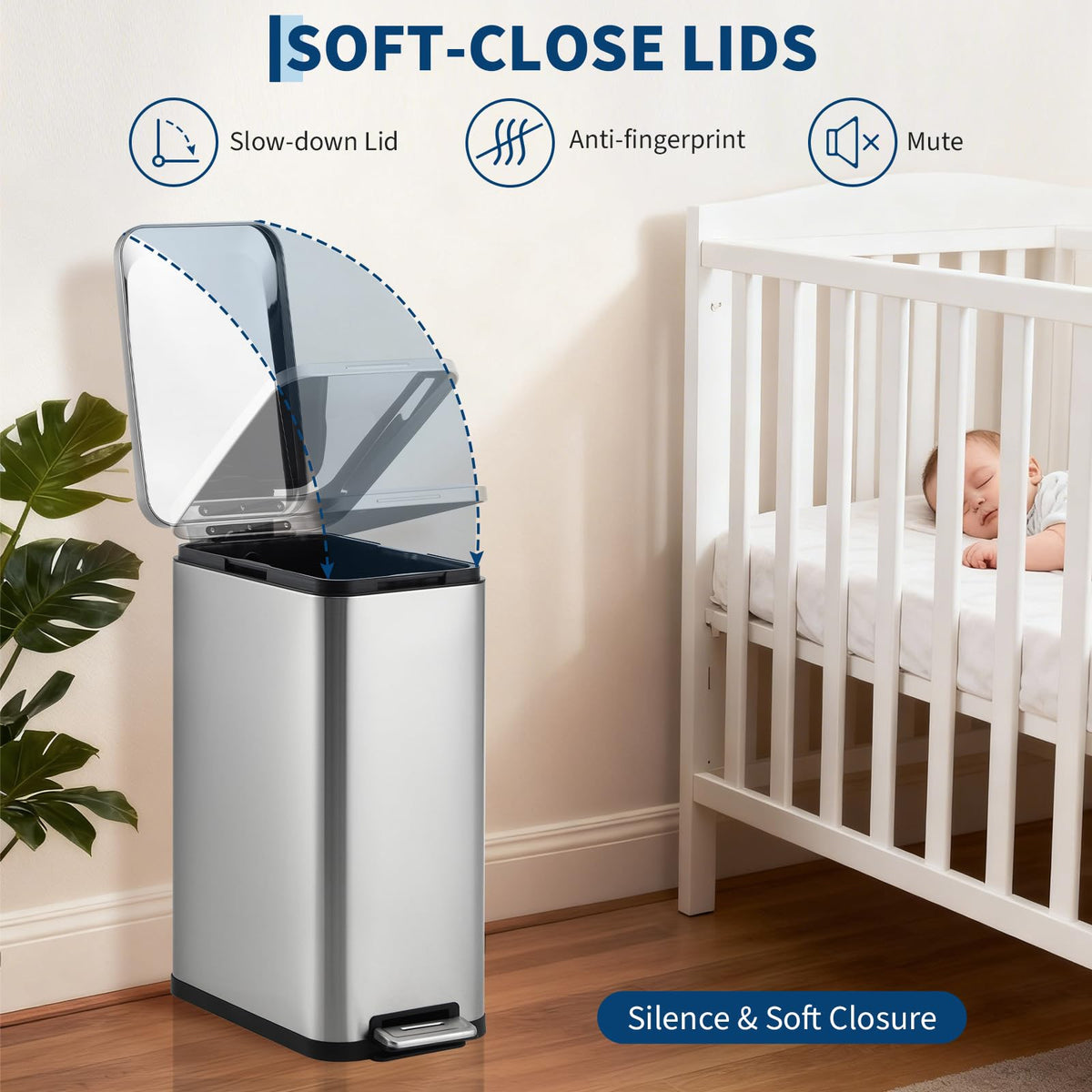 50L Slim Stainless Steel Step Trash Can with Soft-Close Lid K952975