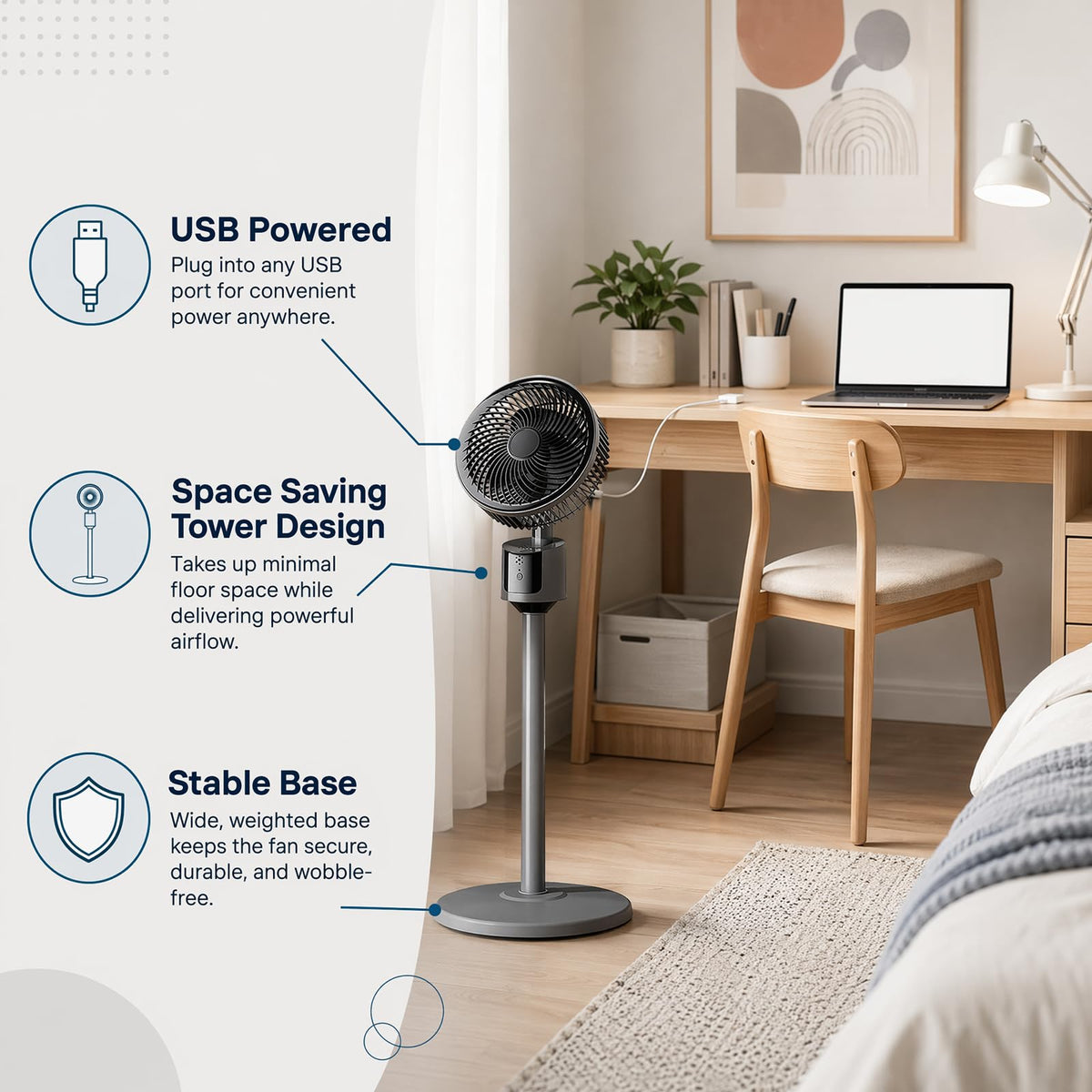 Lightweight Quiet Standing Fan (Grey) Y653