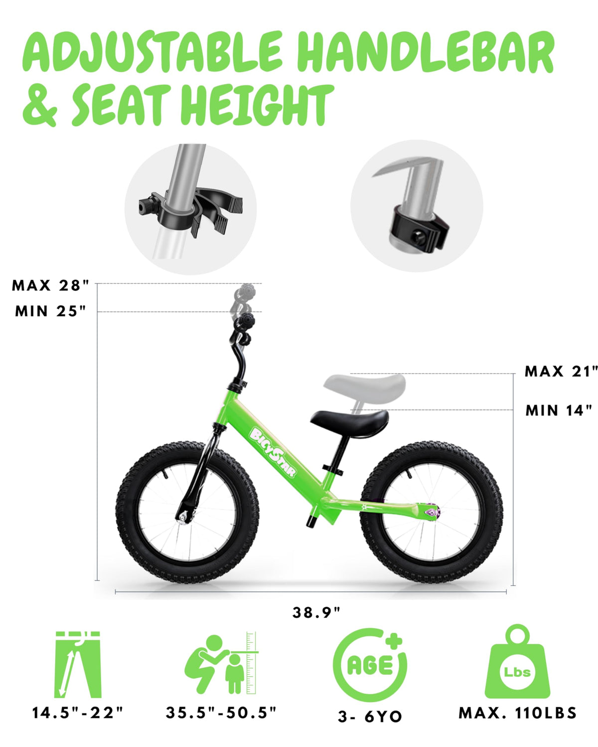 14 Inch Pink Balance Bike with Air Rubber Tires E998929