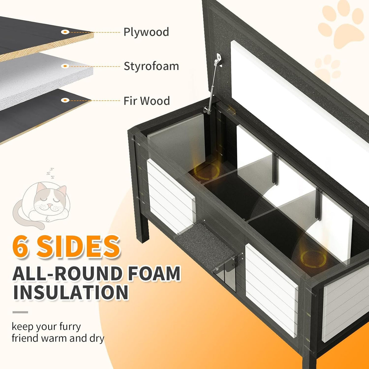 Insulated Weatherproof Wooden Outdoor Cat House A3929