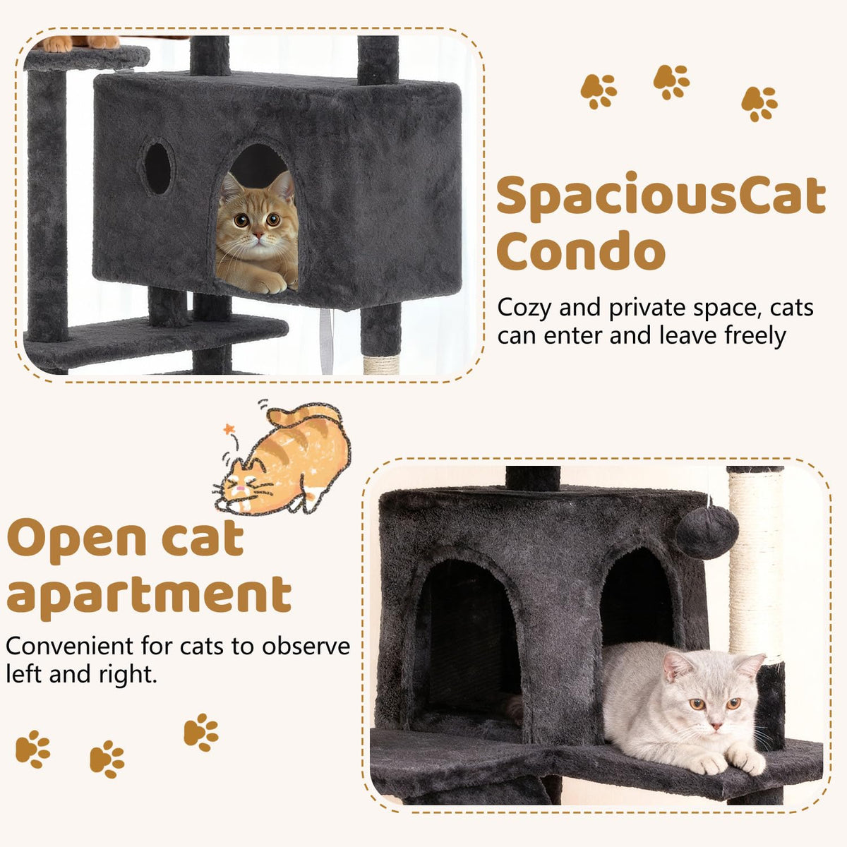 70 Inch Dark Gray Multi-Level Cat Tree with Condo A882