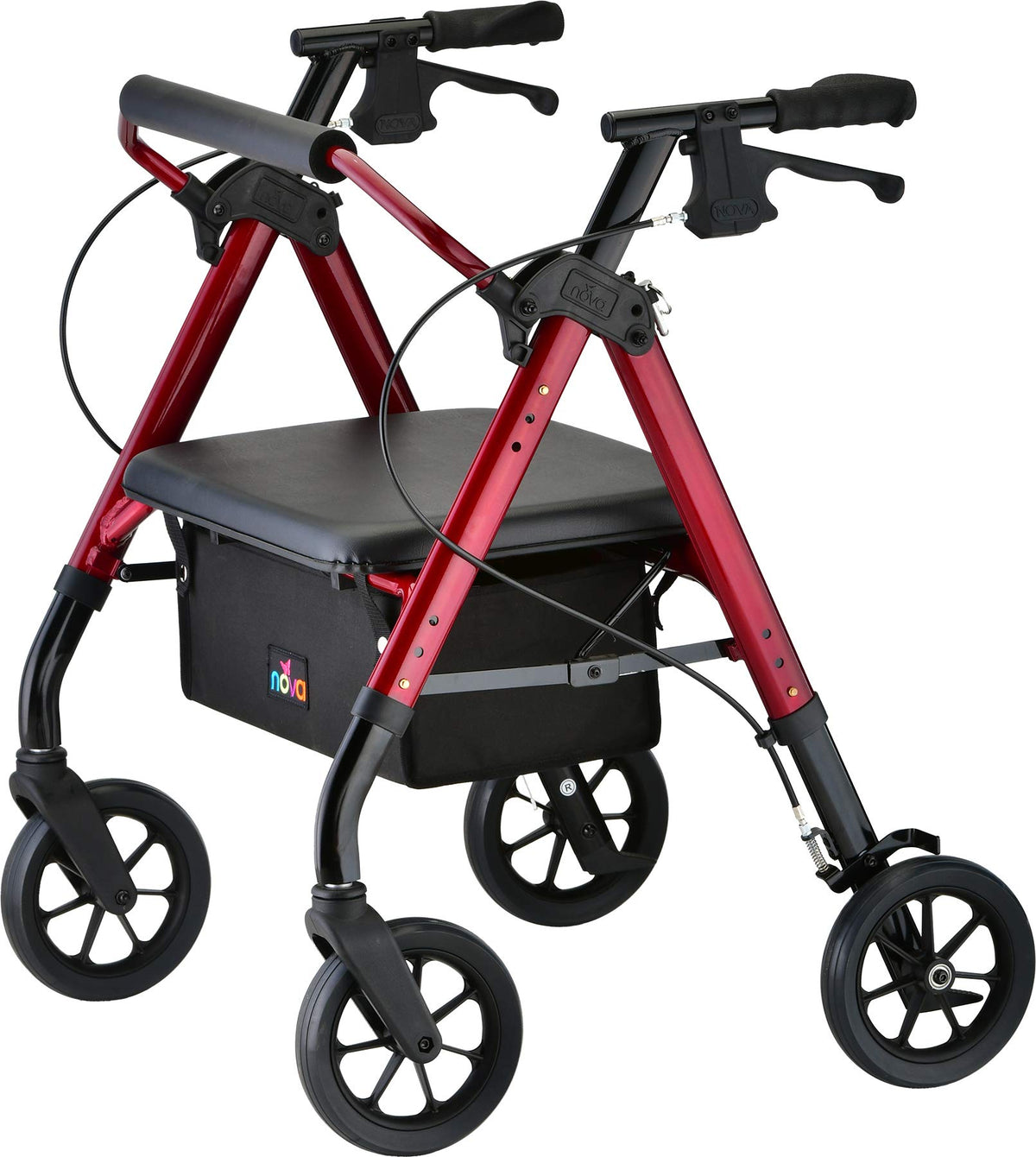 Heavy Duty Petite Rollator Walker with Padded Seat, 8" Wheels, Red Q9916