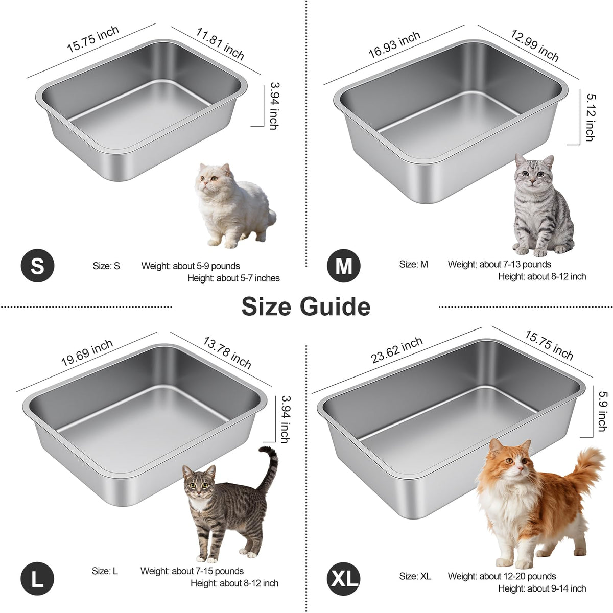 X-Large High Sided Stainless Steel Cat Litter Box T8376