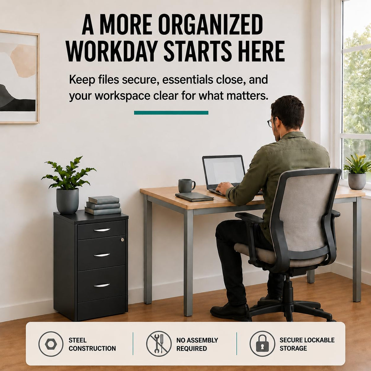 Charcoal Metal 3 Drawer Vertical Filing Cabinet B34912