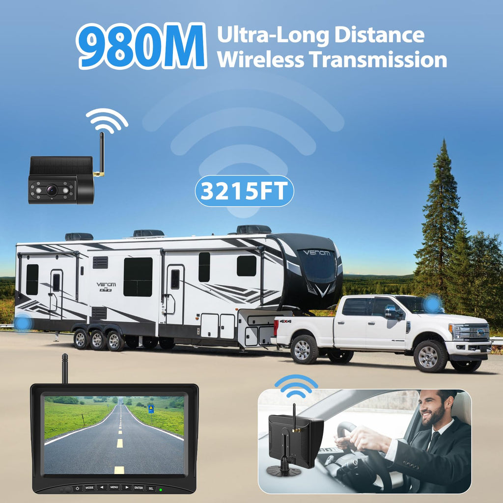 7" Solar Wireless Magnetic Backup Camera D9369