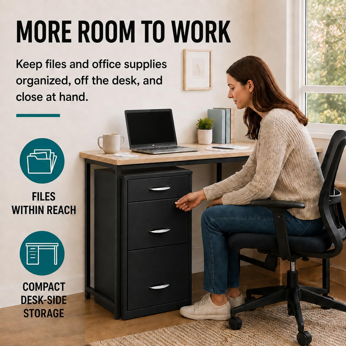 Charcoal Metal 3 Drawer Vertical Filing Cabinet B34912