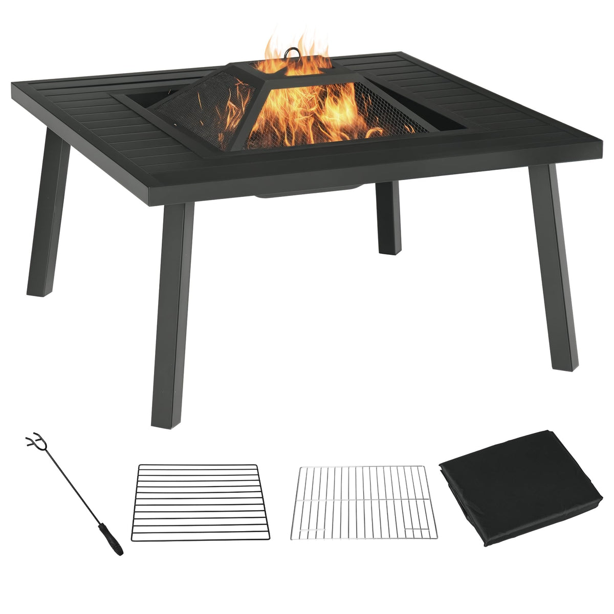 34" Black Metal Fire Pit with Grill H8419
