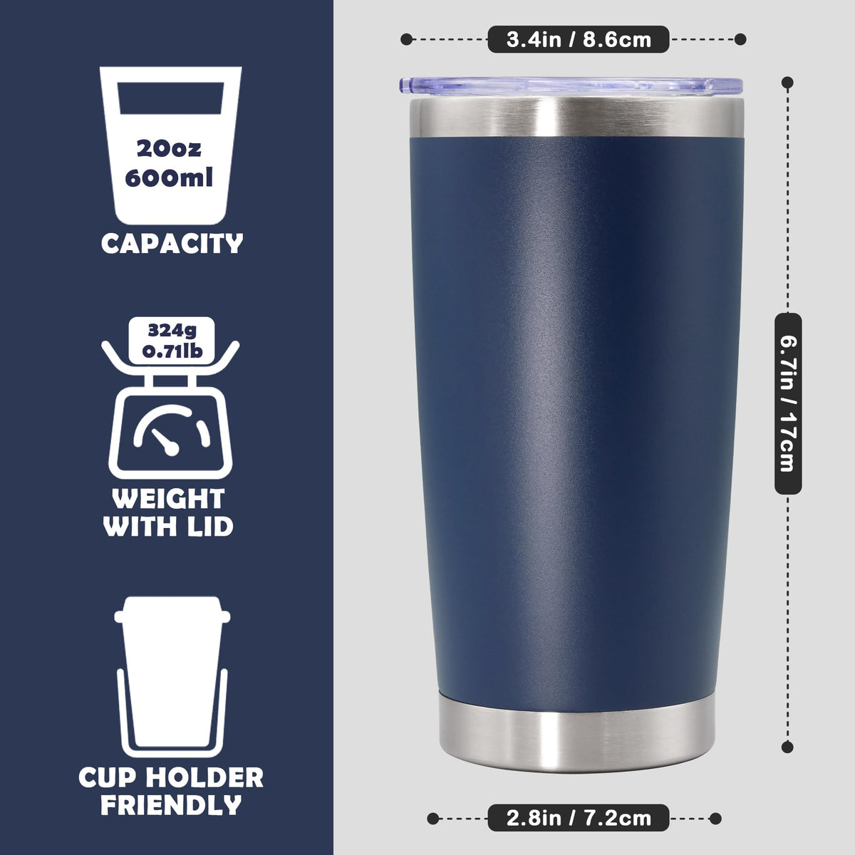 20oz Stainless Steel Tumbler with Lid Navy I413037
