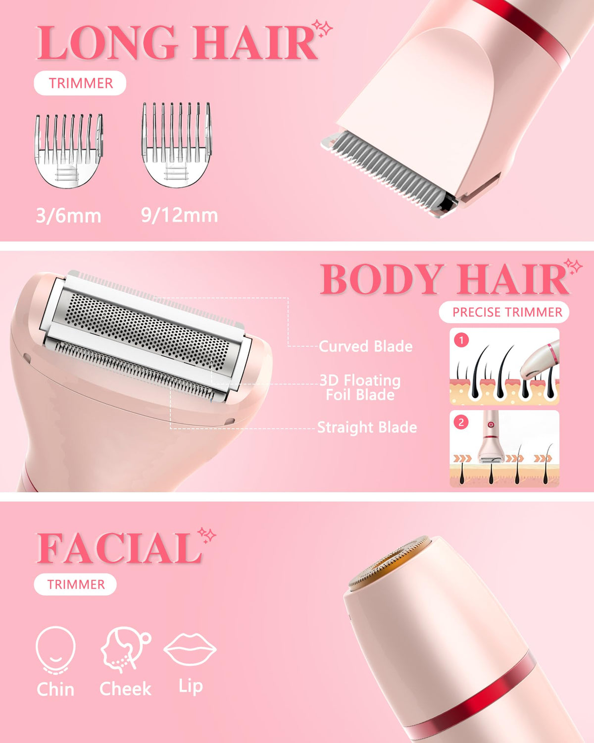 3-in-1 Rechargeable Waterproof Bikini Trimmer J859255