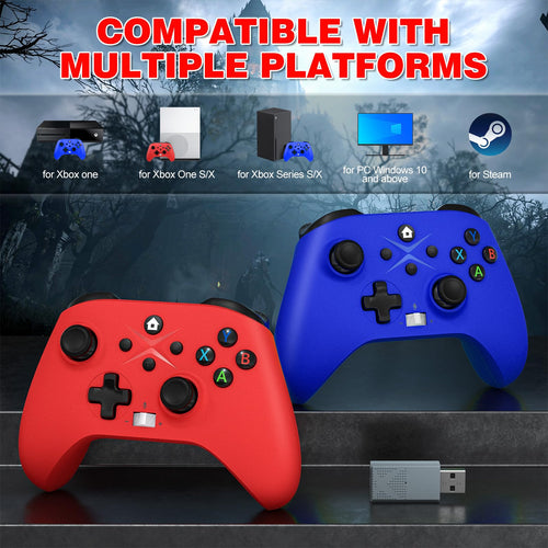 2 Pack Wireless Controller with Turbo Macro Hall Trigger Dual Vibration 3.5mm Audio Jack Built-in Battery 2.4GHz Adapter A7338