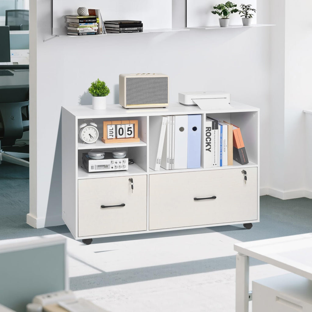 White 2 Drawer Wooden Lockable Mobile File Cabinet P84268