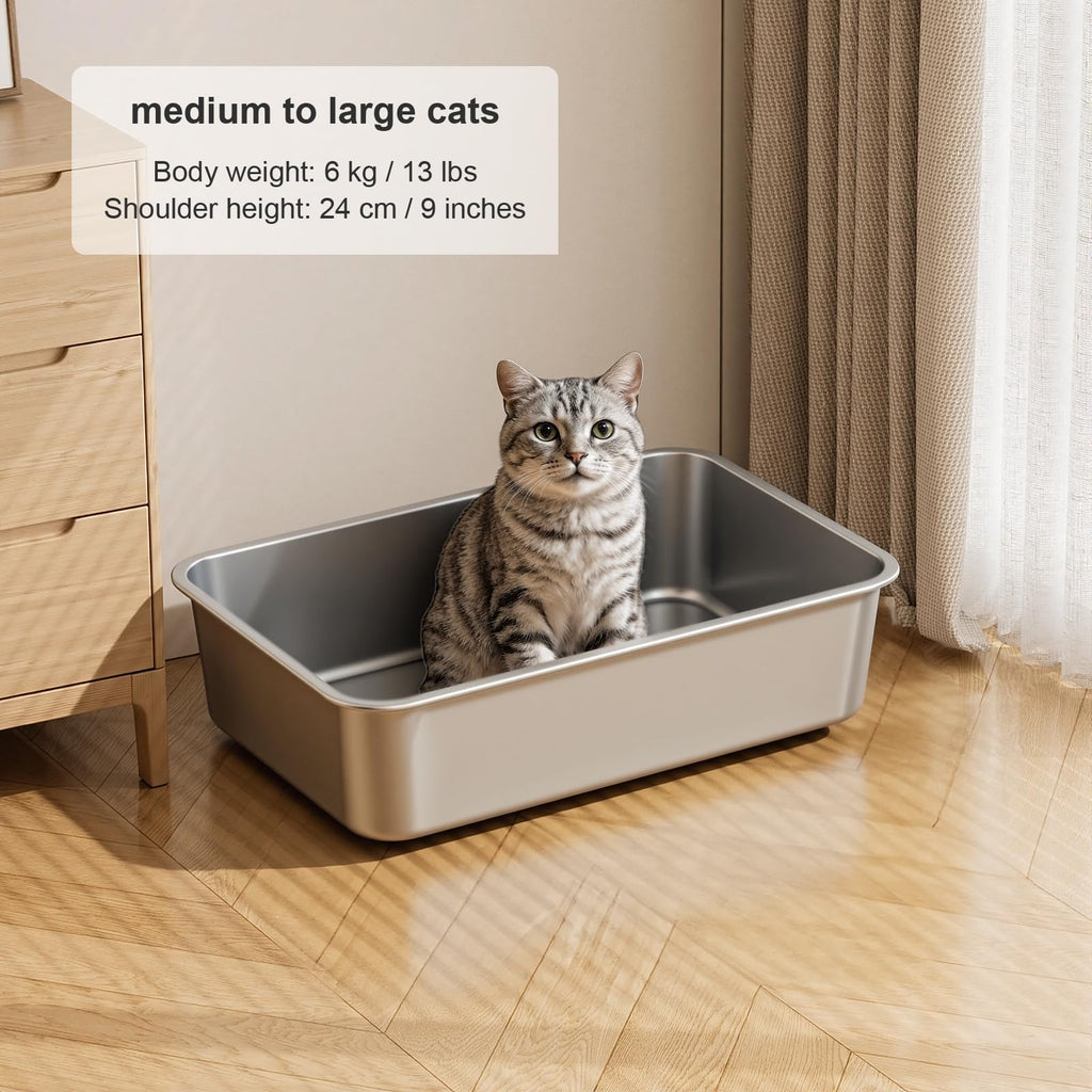 X-Large High Sided Stainless Steel Cat Litter Box T8376