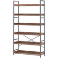 Adjustable 6-Tier Wood and Black Metal Bookshelf D19608