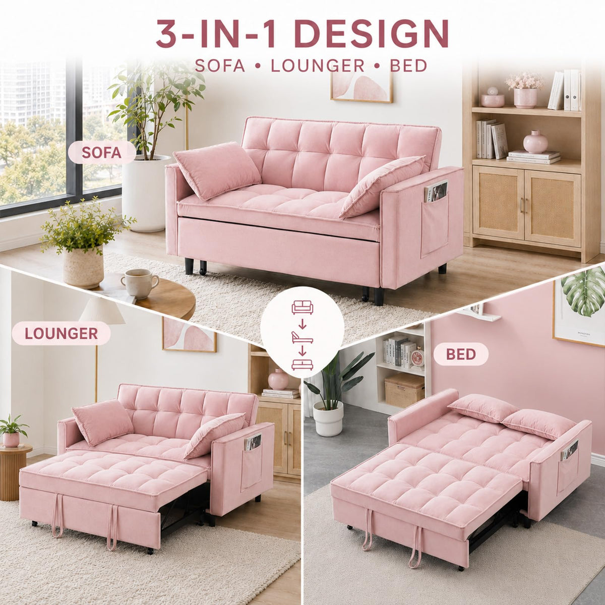 Velvet Convertible Sofa Bed C684959