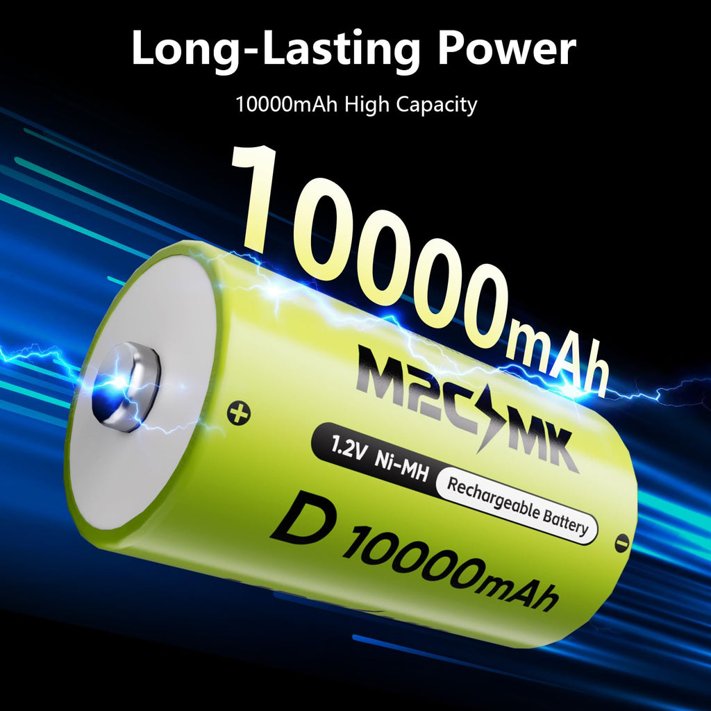 4 Pack 10000mAh Rechargeable NiMH D Cell Batteries with Charger Q74186