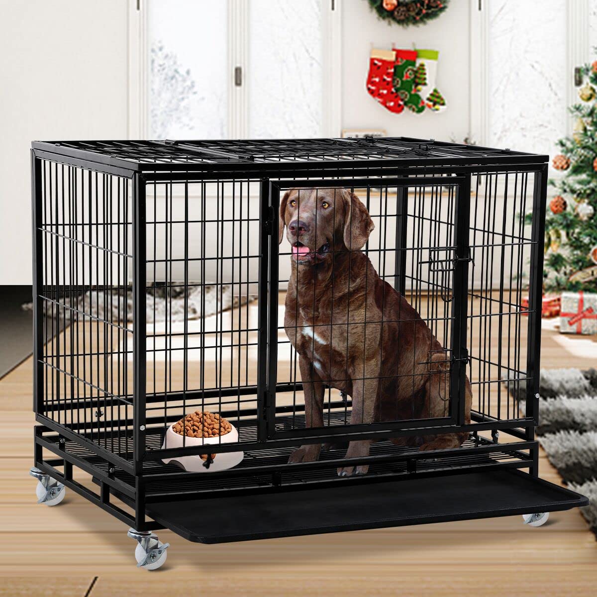 48 inch XXL Heavy Duty Dog Kennel with Wheels I34191
