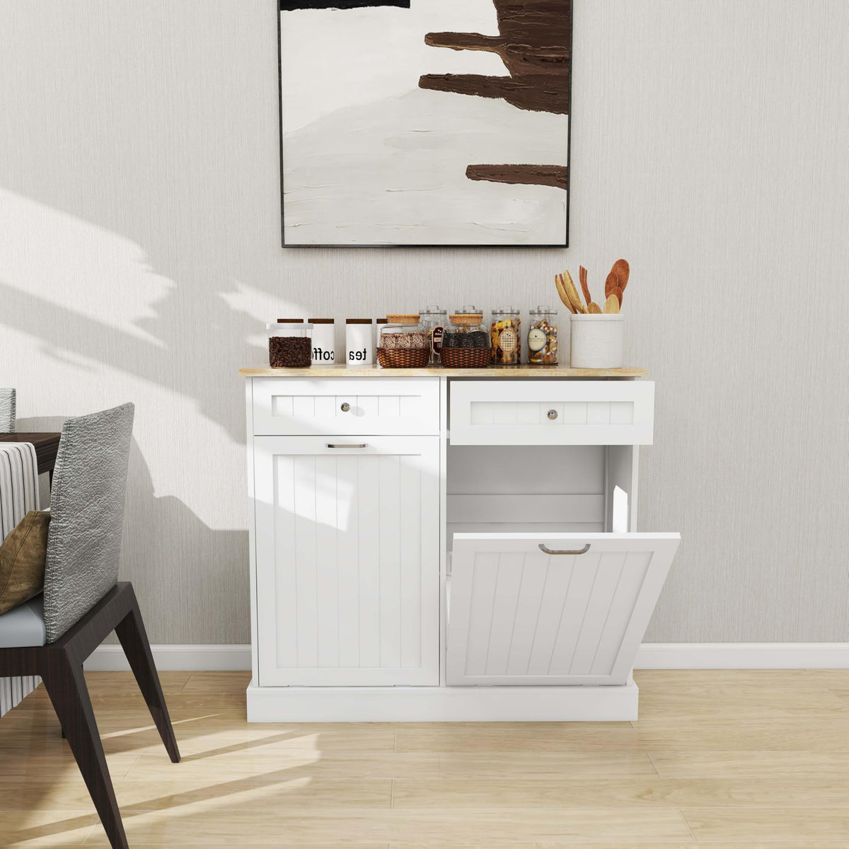 White Double Tilt Out Trash Can Cabinet with 10-Gallon Capacity N58178