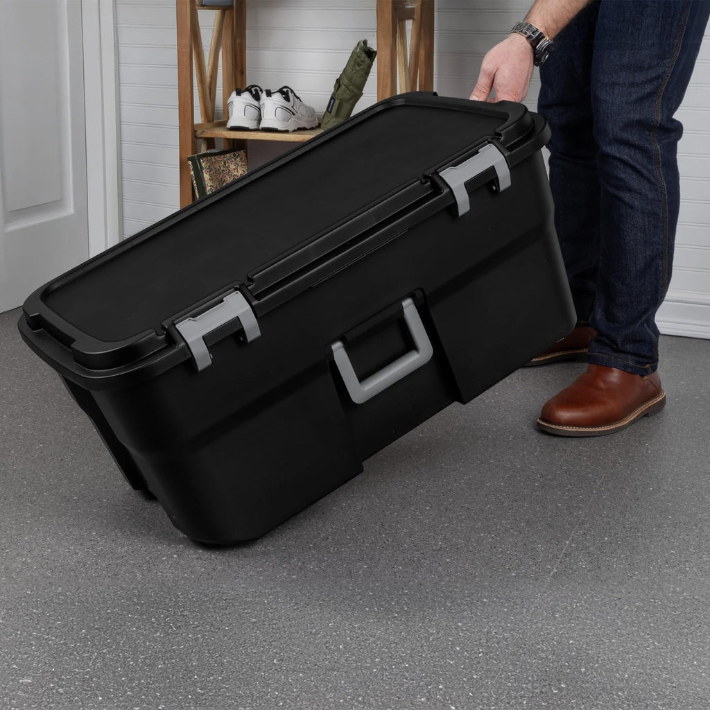 Black Plastic Storage Footlocker with Wheels V6902