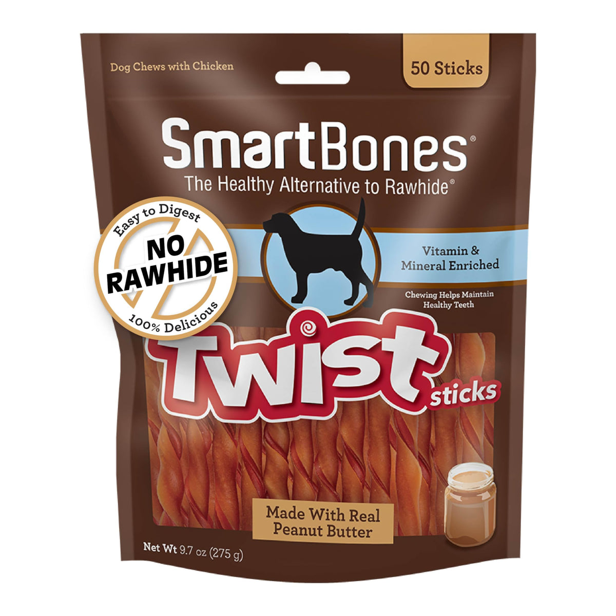 Peanut Butter Rawhide-Free Dog Treats 50 Count N585747