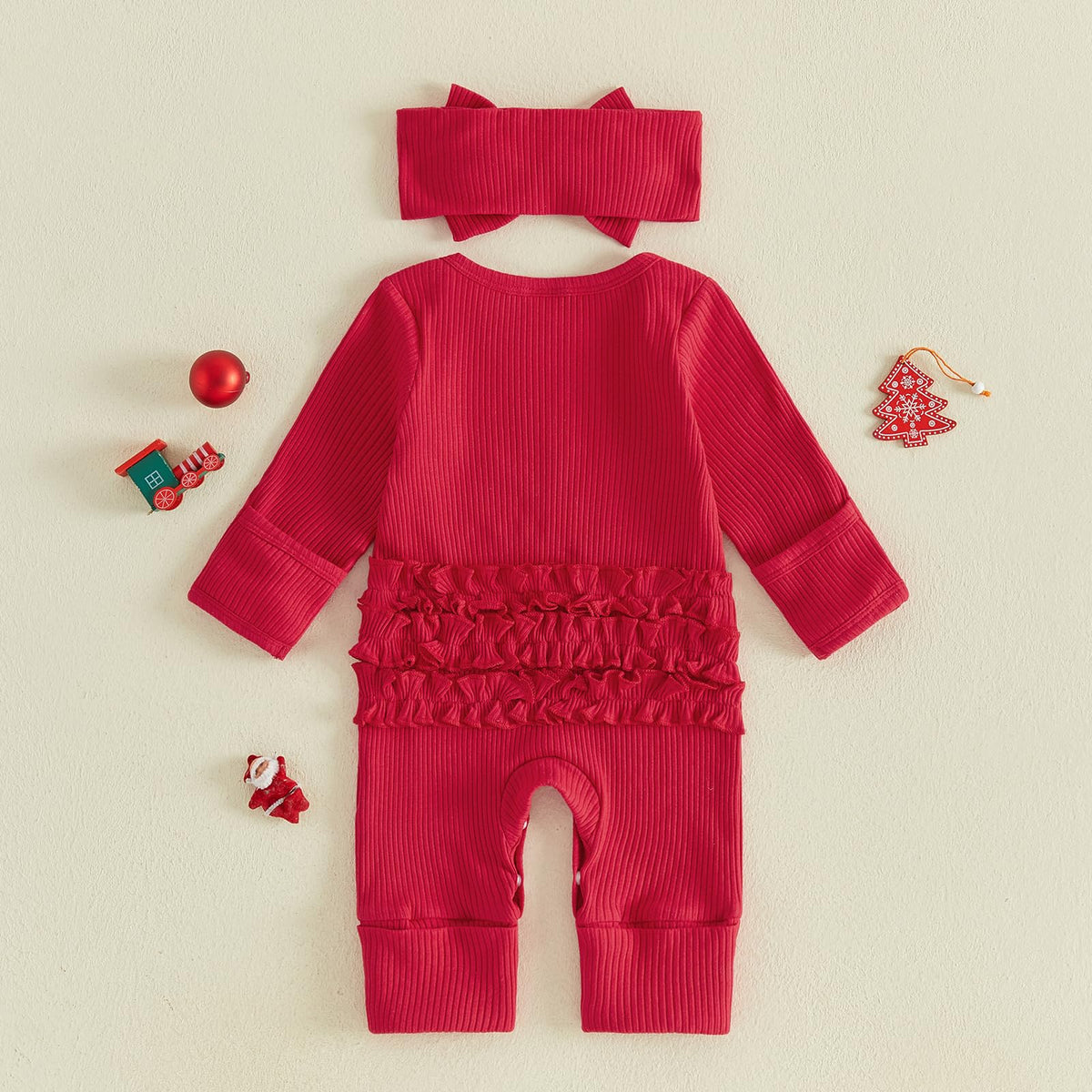 Christmas Baby Girl Long Sleeve Romper Headband W8443