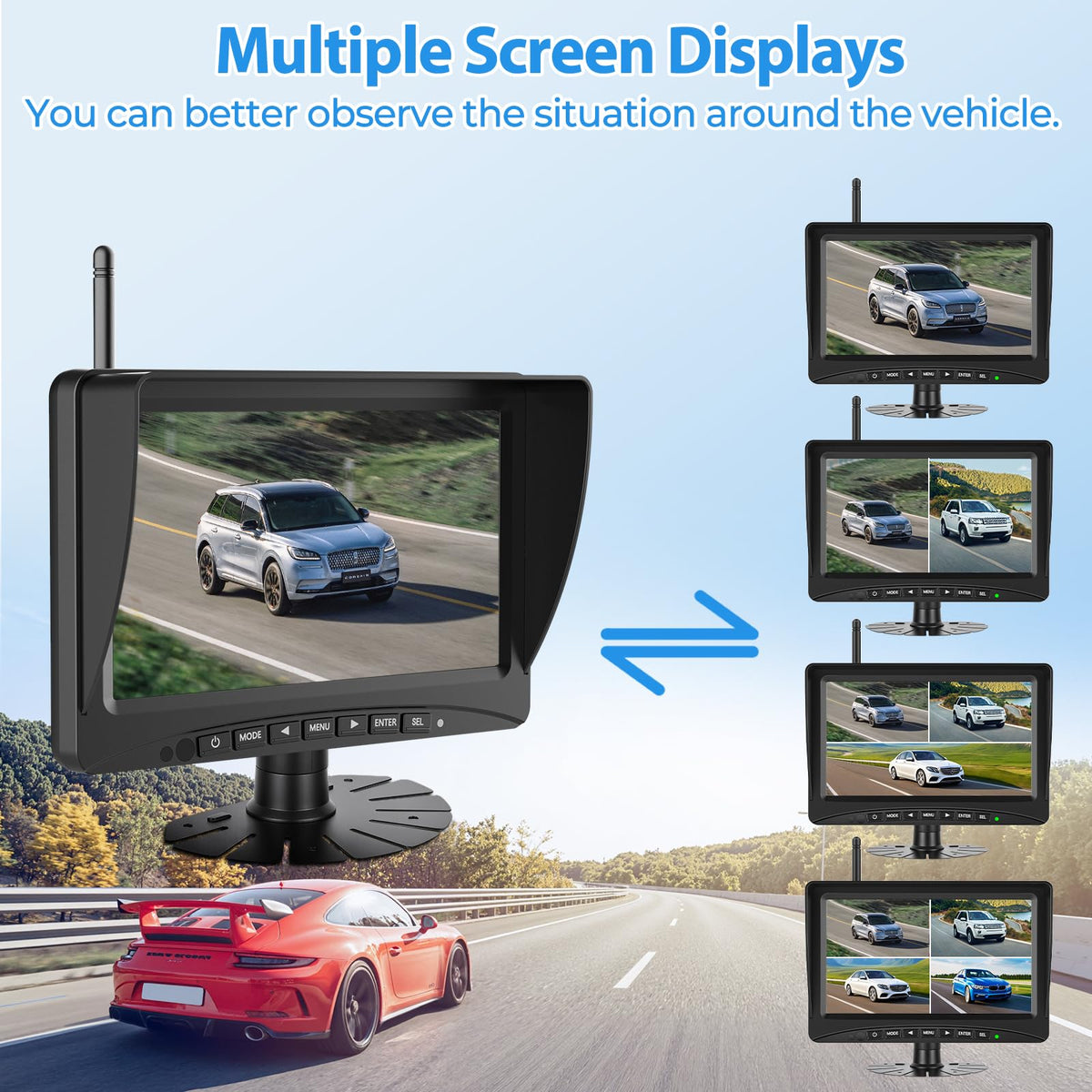 7" Solar Wireless Magnetic Backup Camera D9369