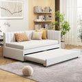 Beige Linen Twin Daybed with Pull-Out Trundle O3335
