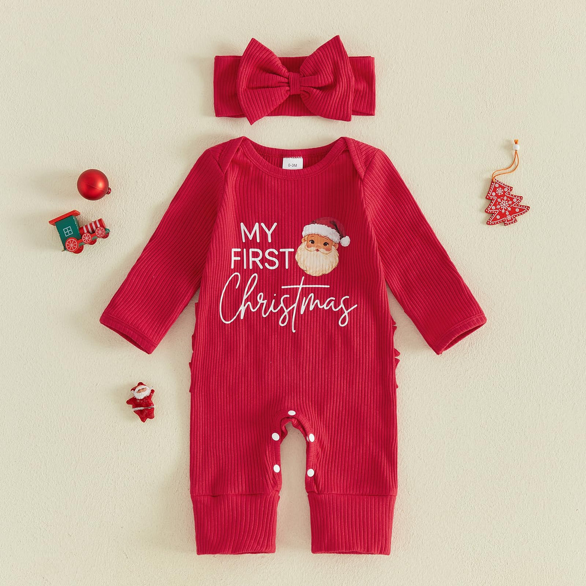 Christmas Baby Girl Long Sleeve Romper Headband W8443