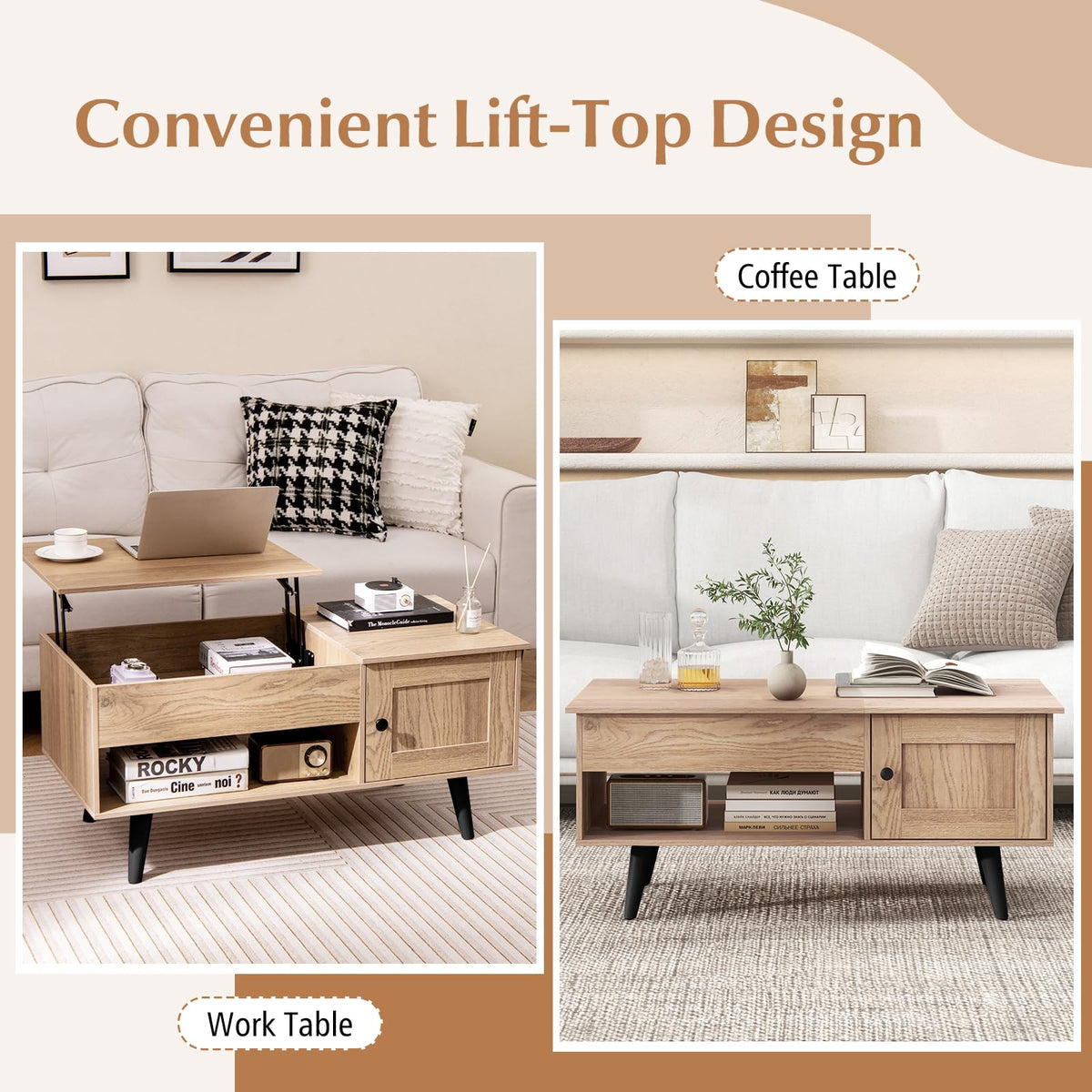 Lift Top Coffee Table with Storage and Hidden Compartment Z138