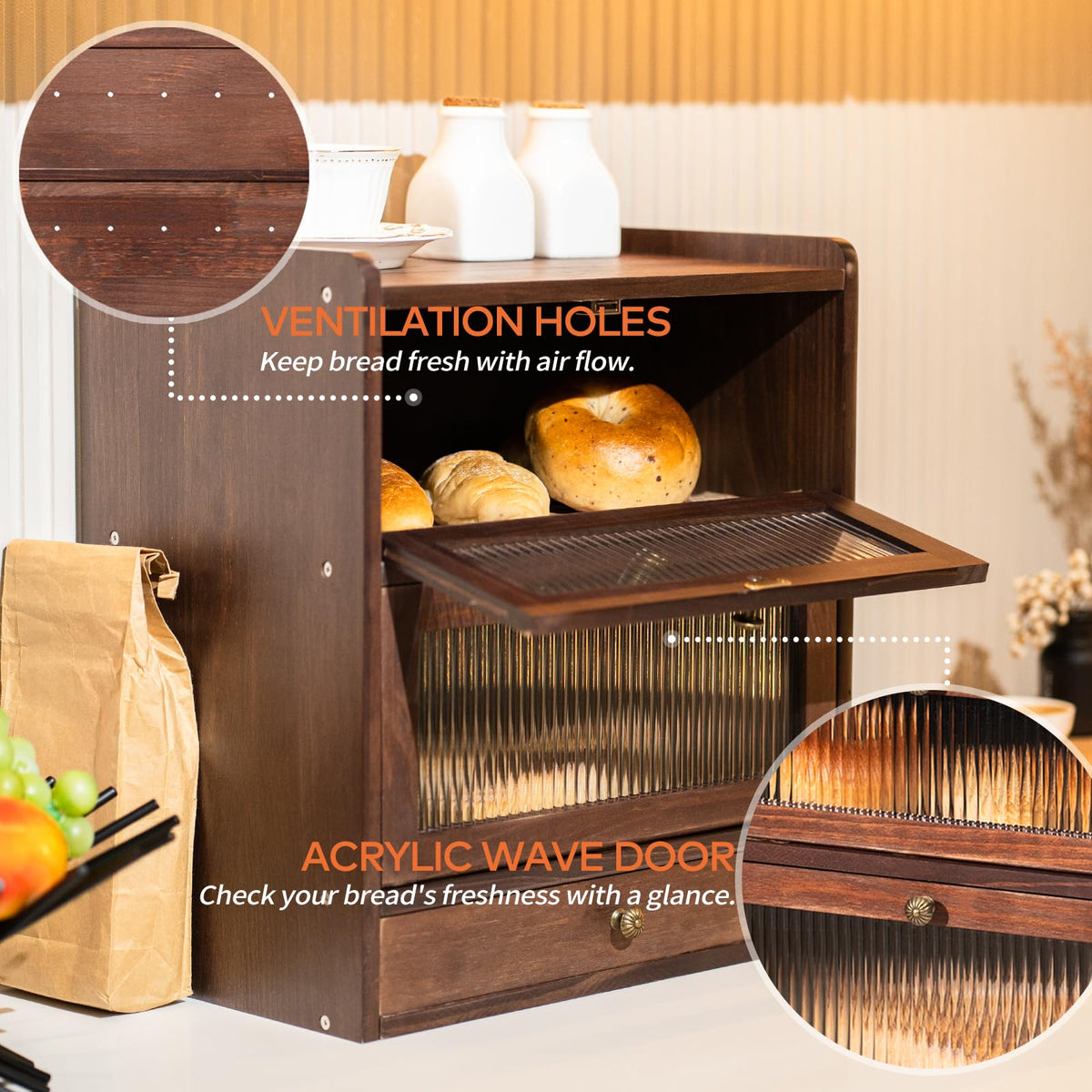 Wood Bread Box with Cutlery Drawer N445986