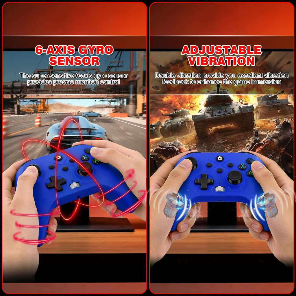 2 Pack Wireless Controller with Turbo Macro Hall Trigger Dual Vibration 3.5mm Audio Jack Built-in Battery 2.4GHz Adapter A7338