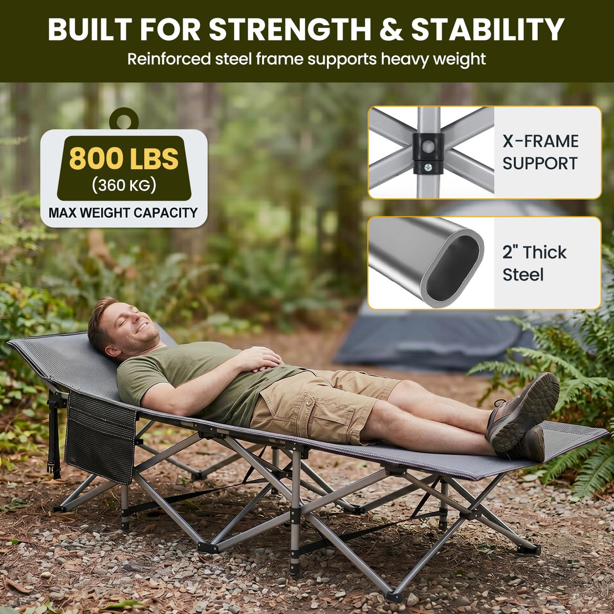 Folding Camping Cot with Mattress, 2 Pack S8587