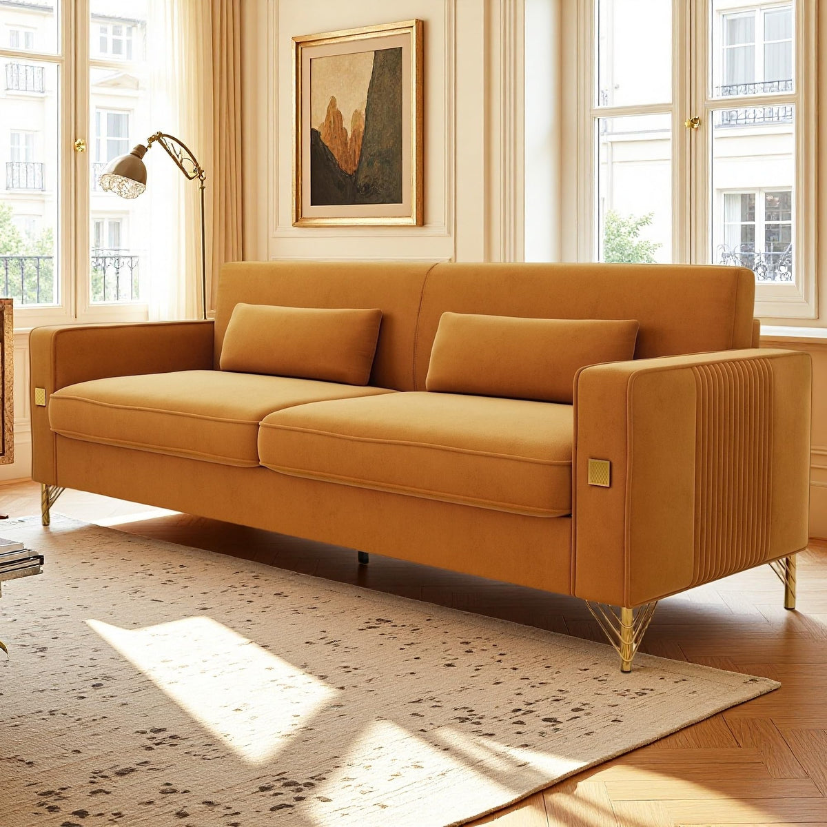 Oversized Velvet Sofa with Armrest and Removable Cushions M32585