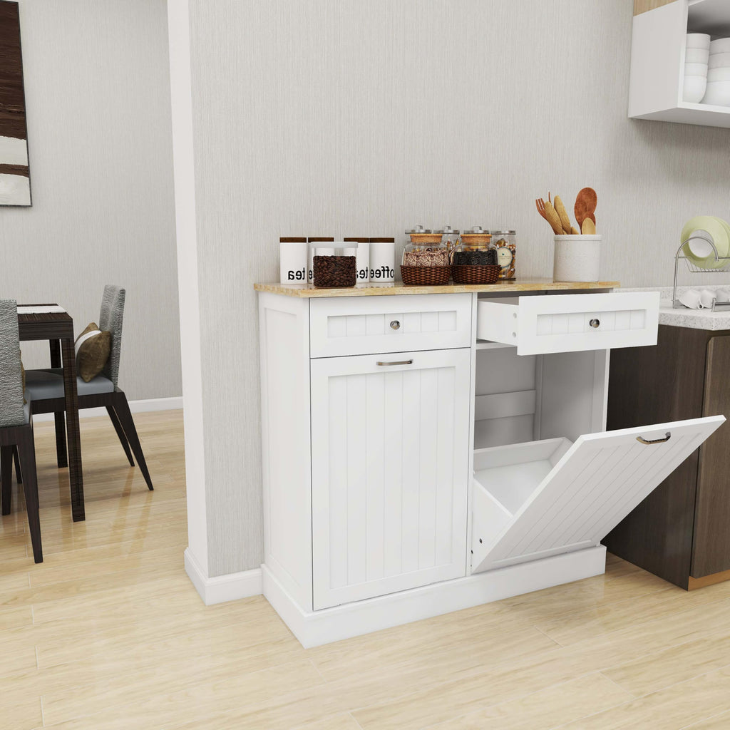 White Double Tilt Out Trash Can Cabinet with 10-Gallon Capacity N58178