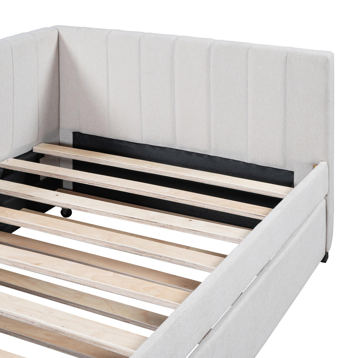 Beige Linen Twin Daybed with Pull-Out Trundle O3335