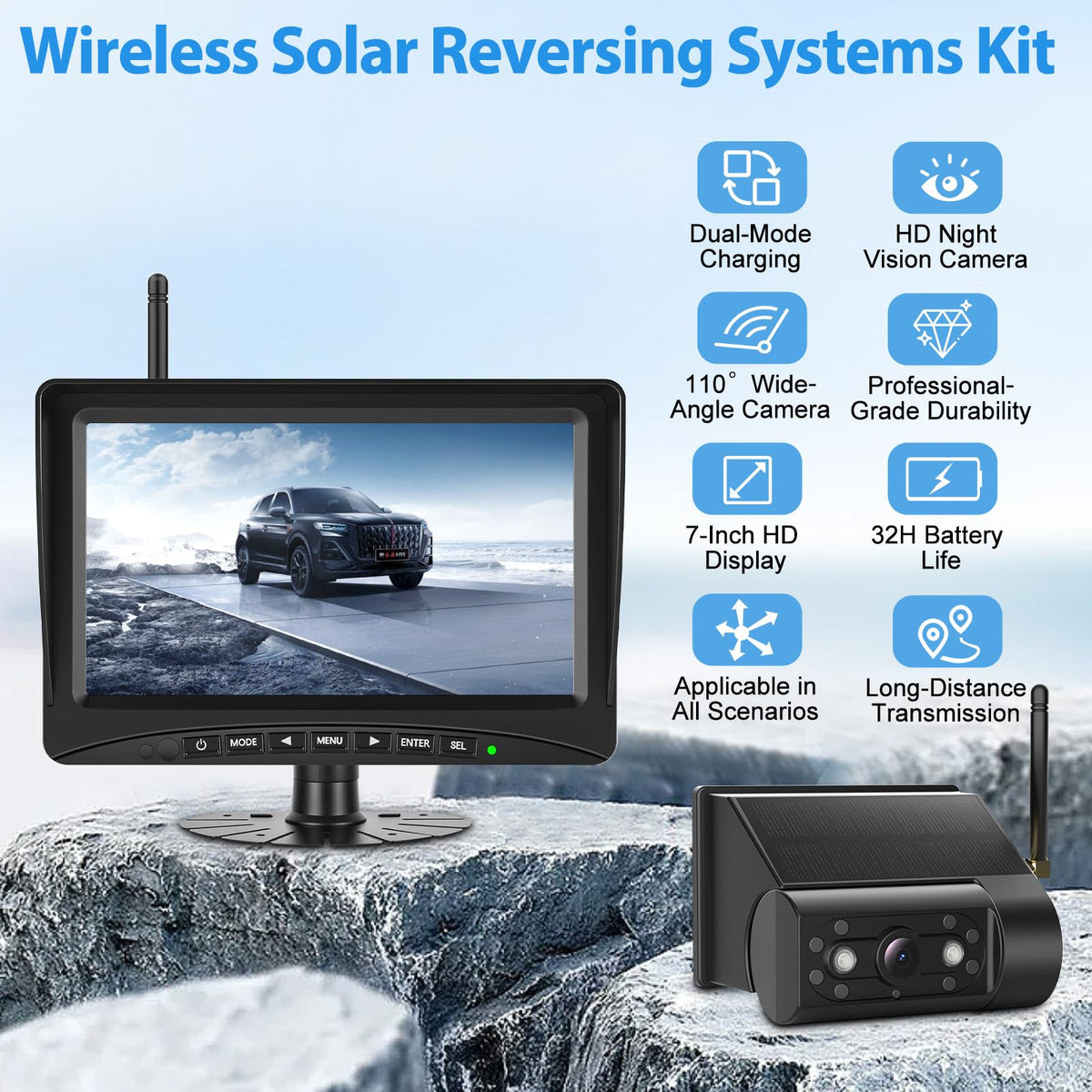 7" Solar Wireless Magnetic Backup Camera D9369