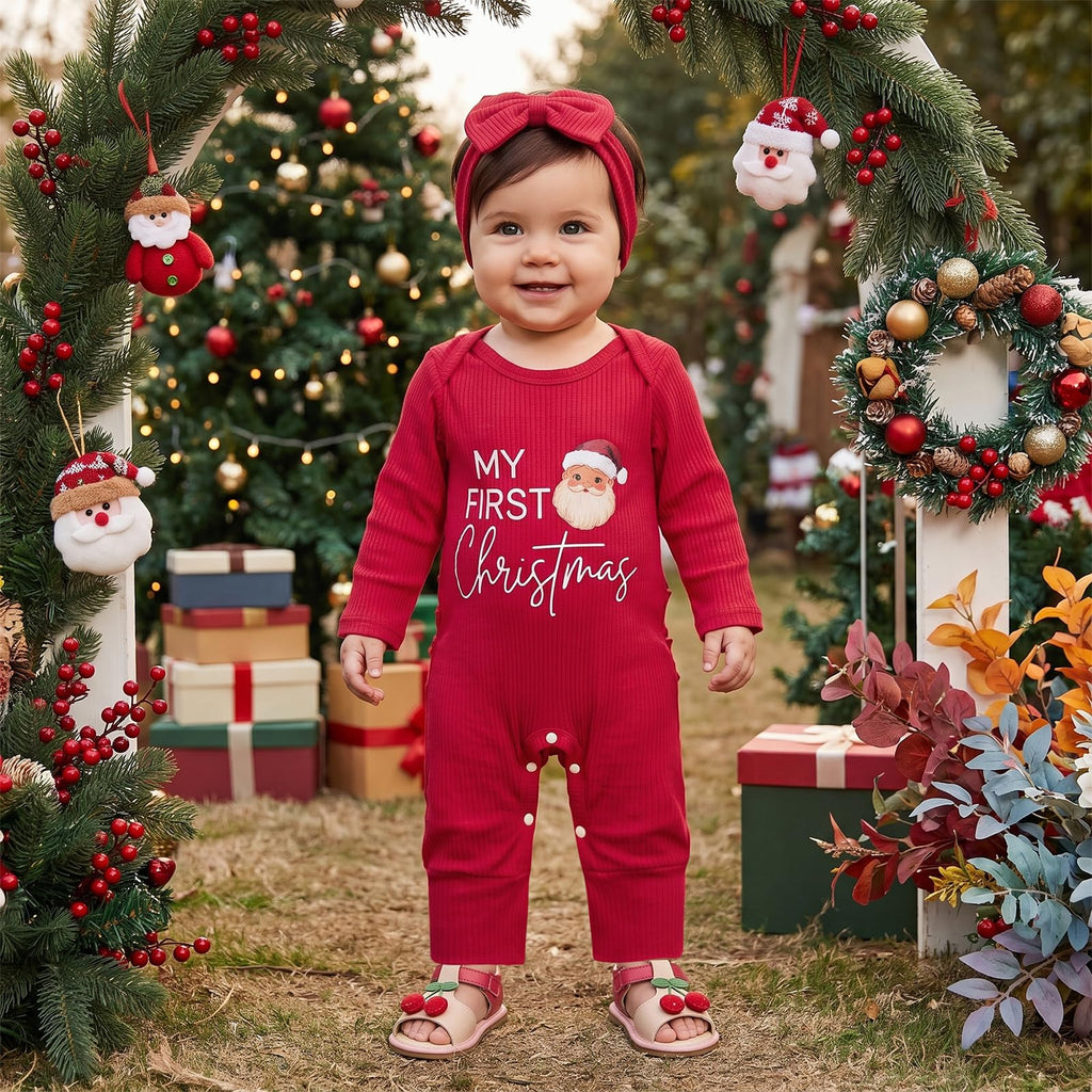 Christmas Baby Girl Long Sleeve Romper Headband W8443