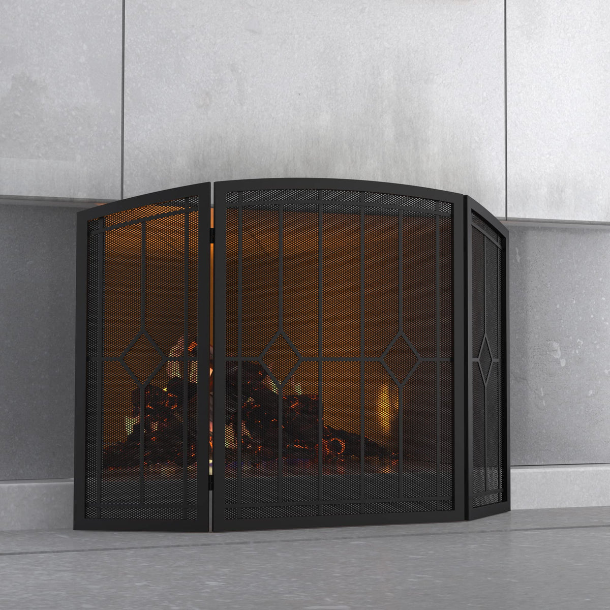 Wrought Iron Fireplace Screen 48"x30" Black Spark Guard S94068