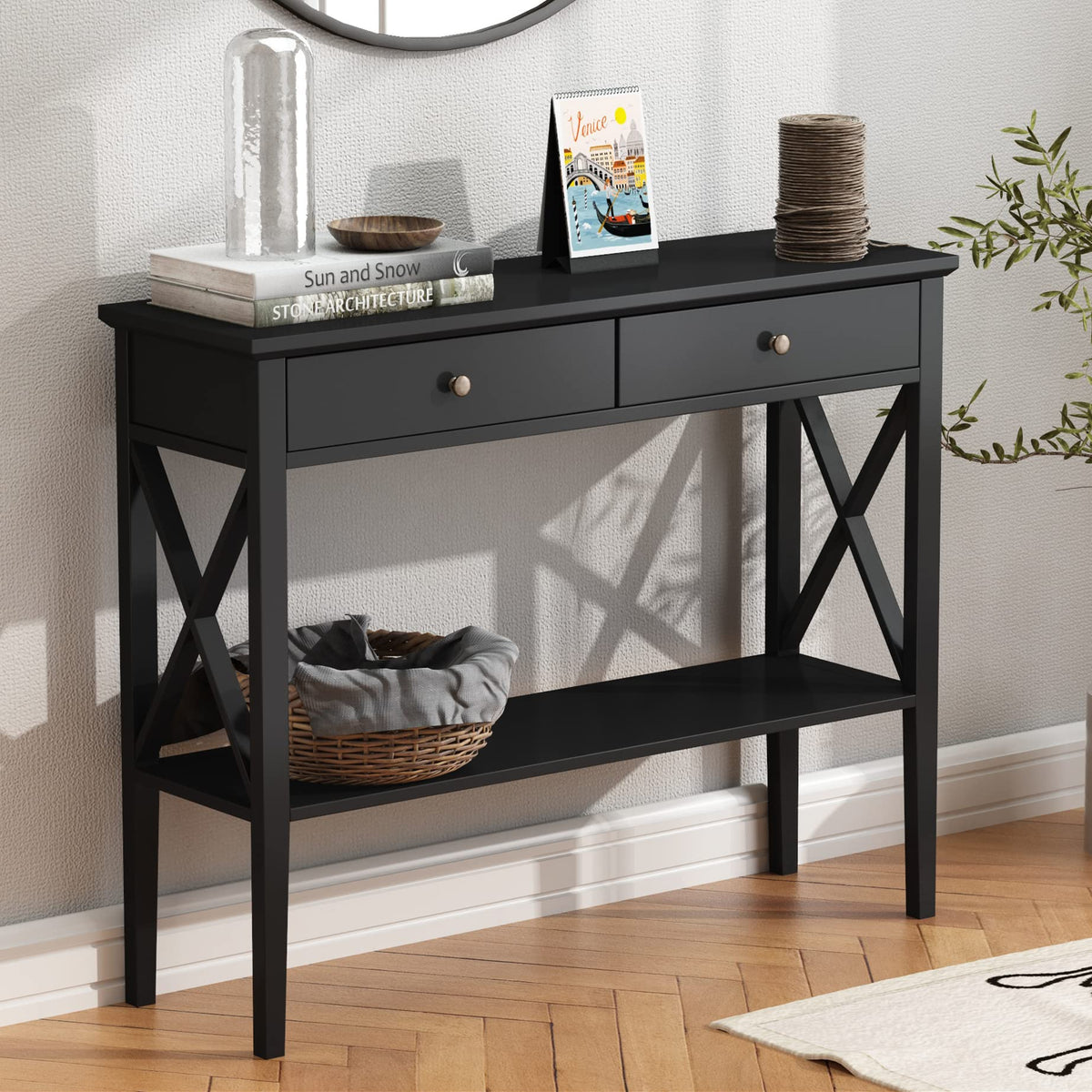 39" Entryway Table with Drawers and Storage Shelf H201798