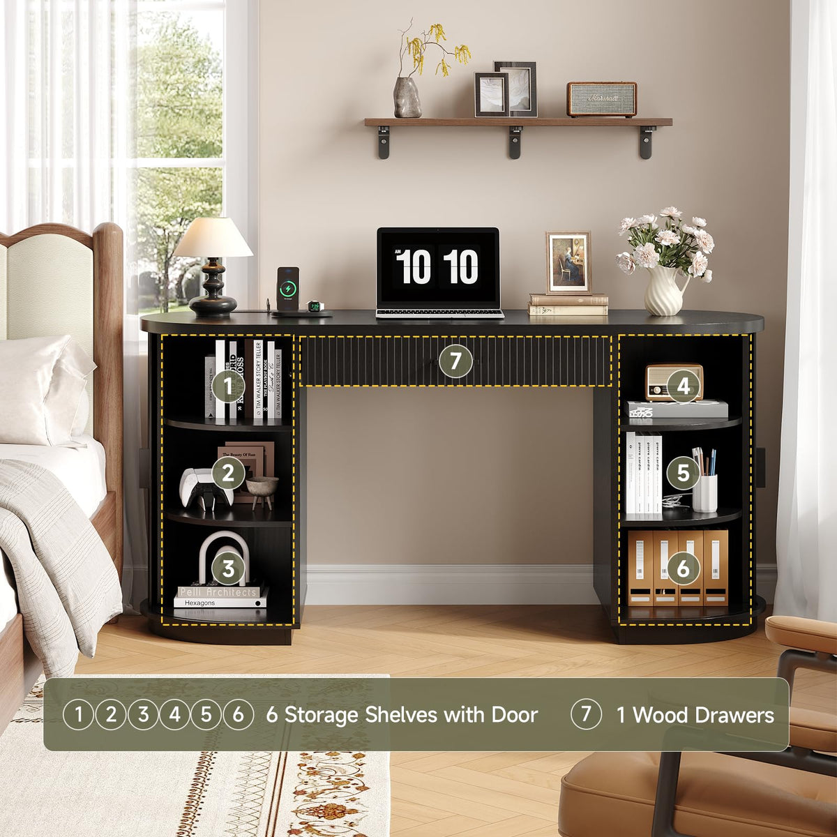 58" Fluted Executive Desk with Storage Drawer, Black E993570